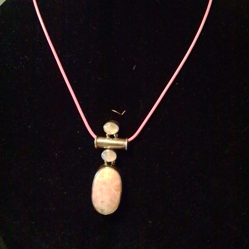 Artisan Rhodochrosite Necklace with MoonStone Pendant